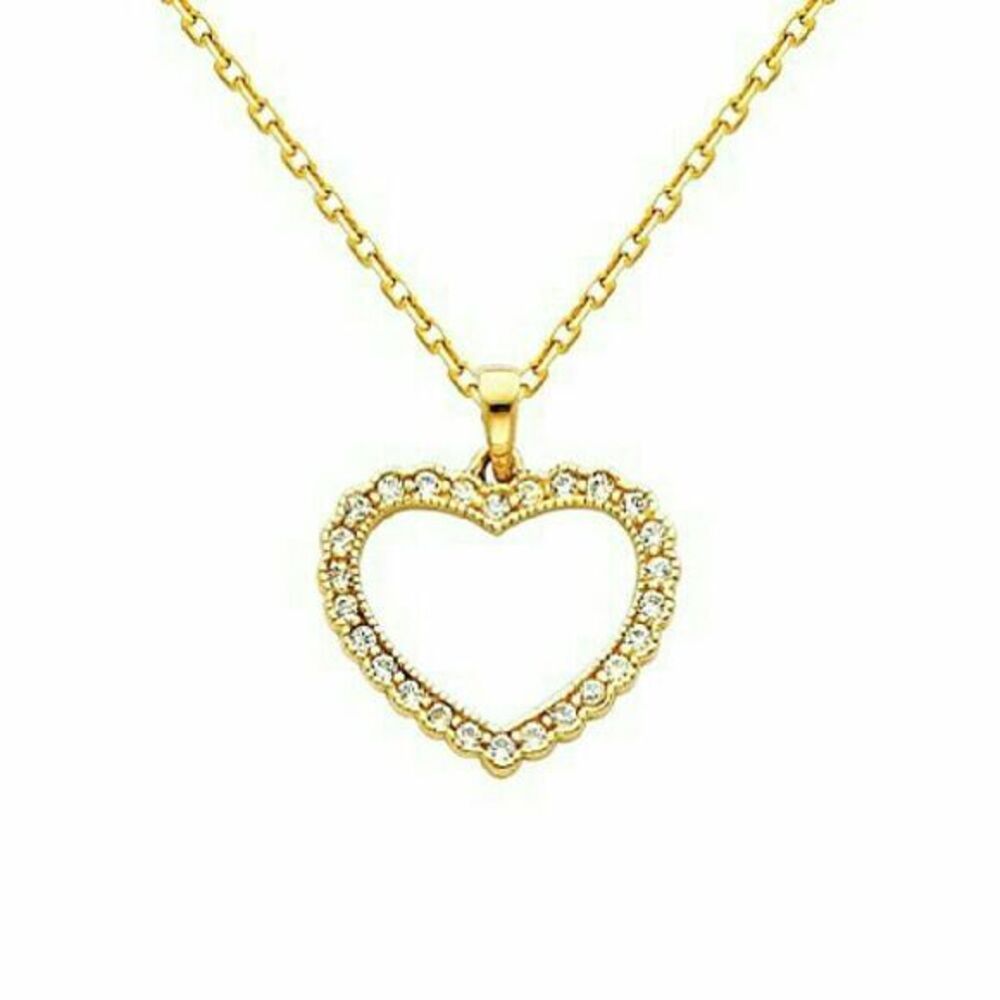 14k Solid yellow Gold Heart CZ Pendant necklace